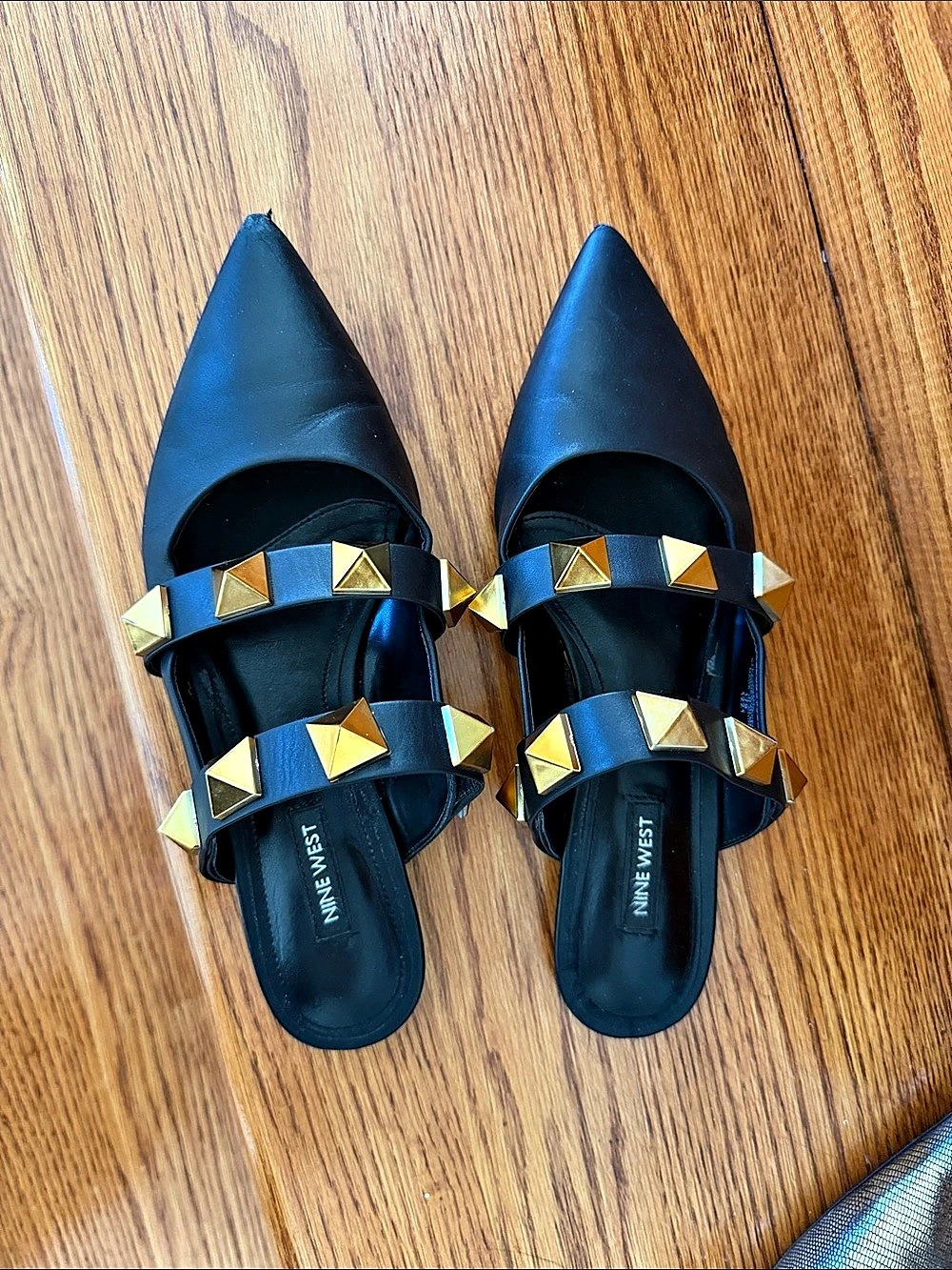 Nine West Black Studded Pointed-Toe Mules
